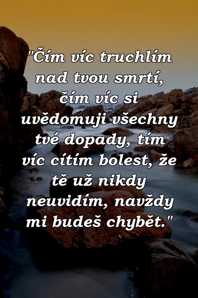 "Čím víc truchlím nad tvou smrtí, čím víc si uvědomuji všechny tvé dopady, tím víc cítím bolest, že tě už nikdy neuvidím, navždy mi budeš chybět."