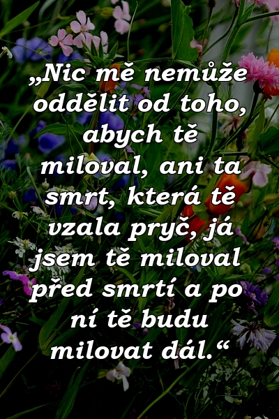 „Nic mě nemůže oddělit od toho, abych tě miloval, ani ta smrt, která tě vzala pryč, já jsem tě miloval před smrtí a po ní tě budu milovat dál.“