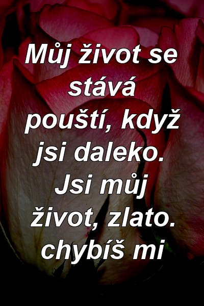 Můj život se stává pouští, když jsi daleko. Jsi můj život, zlato. chybíš mi