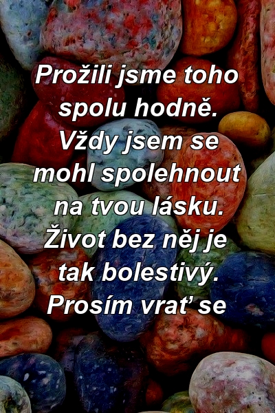 Prožili jsme toho spolu hodně. Vždy jsem se mohl spolehnout na tvou lásku. Život bez něj je tak bolestivý. Prosím vrať se