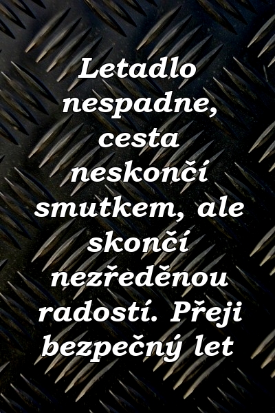 Letadlo nespadne, cesta neskončí smutkem, ale skončí nezředěnou radostí. Přeji bezpečný let