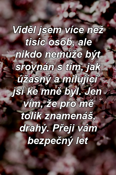 Viděl jsem více než tisíc osob, ale nikdo nemůže být srovnán s tím, jak úžasný a milující jsi ke mně byl. Jen vím, že pro mě tolik znamenáš, drahý. Přeji vám bezpečný let