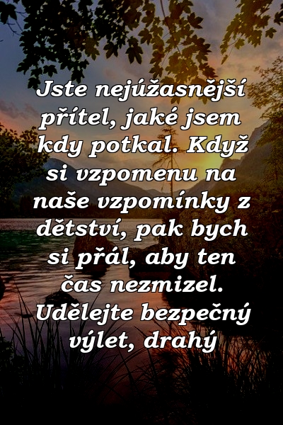 Jste nejúžasnější přítel, jaké jsem kdy potkal. Když si vzpomenu na naše vzpomínky z dětství, pak bych si přál, aby ten čas nezmizel. Udělejte bezpečný výlet, drahý