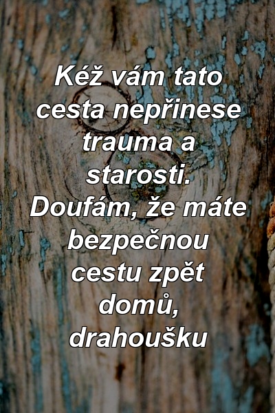 Kéž vám tato cesta nepřinese trauma a starosti. Doufám, že máte bezpečnou cestu zpět domů, drahoušku