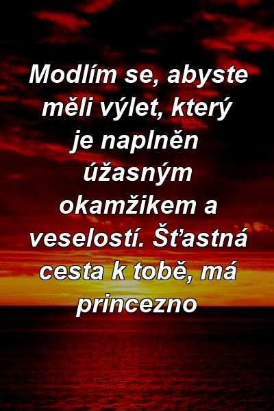 Modlím se, abyste měli výlet, který je naplněn úžasným okamžikem a veselostí. Šťastná cesta k tobě, má princezno