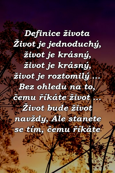 Definice života Život je jednoduchý, život je krásný, život je krásný, život je roztomilý ... Bez ohledu na to, čemu říkáte život ... Život bude život navždy, Ale stanete se tím, čemu říkáte