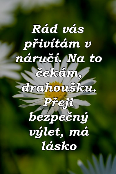 Rád vás přivítám v náručí. Na to čekám, drahoušku. Přeji bezpečný výlet, má lásko