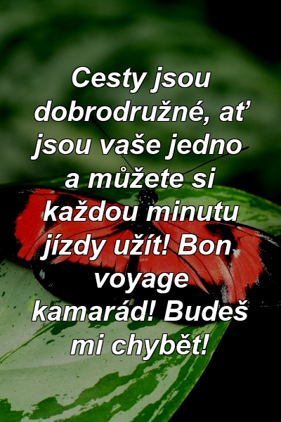 Cesty jsou dobrodružné, ať jsou vaše jedno a můžete si každou minutu jízdy užít! Bon voyage kamarád! Budeš mi chybět!