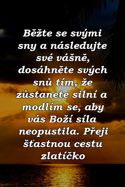 Běžte se svými sny a následujte své vášně, dosáhněte svých snů tím, že zůstanete silní a modlím se, aby vás Boží síla neopustila. Přeji šťastnou cestu zlatíčko