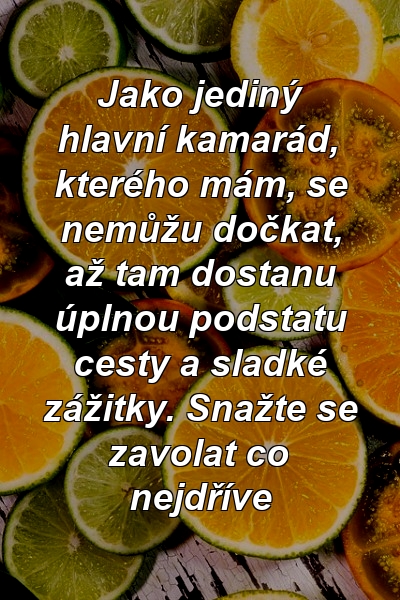 Jako jediný hlavní kamarád, kterého mám, se nemůžu dočkat, až tam dostanu úplnou podstatu cesty a sladké zážitky. Snažte se zavolat co nejdříve