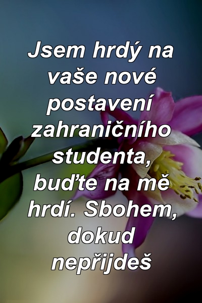 Jsem hrdý na vaše nové postavení zahraničního studenta, buďte na mě hrdí. Sbohem, dokud nepřijdeš