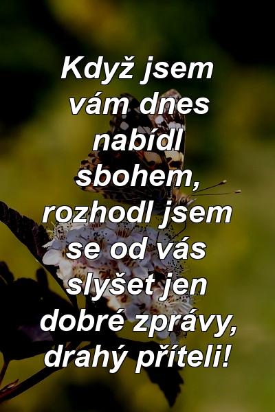 Když jsem vám dnes nabídl sbohem, rozhodl jsem se od vás slyšet jen dobré zprávy, drahý příteli!