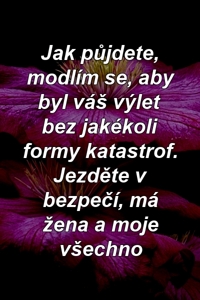 Jak půjdete, modlím se, aby byl váš výlet bez jakékoli formy katastrof. Jezděte v bezpečí, má žena a moje všechno