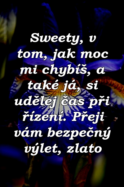 Sweety, v tom, jak moc mi chybíš, a také já, si udělej čas při řízení. Přeji vám bezpečný výlet, zlato