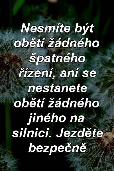 Nesmíte být obětí žádného špatného řízení, ani se nestanete obětí žádného jiného na silnici. Jezděte bezpečně