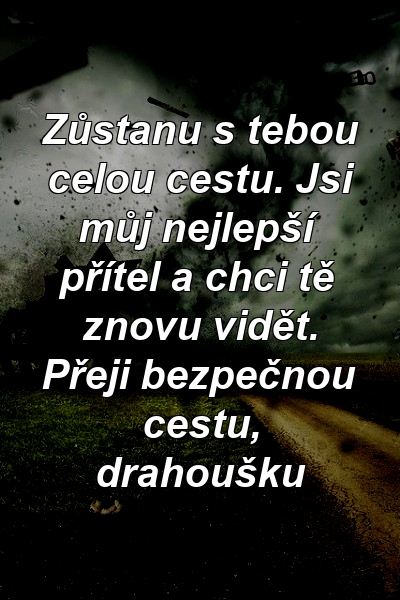 Zůstanu s tebou celou cestu. Jsi můj nejlepší přítel a chci tě znovu vidět. Přeji bezpečnou cestu, drahoušku