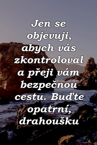 Jen se objevuji, abych vás zkontroloval a přeji vám bezpečnou cestu. Buďte opatrní, drahoušku