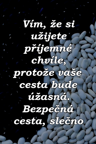 Vím, že si užijete příjemné chvíle, protože vaše cesta bude úžasná. Bezpečná cesta, slečno