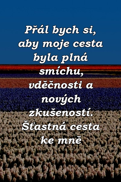 Přál bych si, aby moje cesta byla plná smíchu, vděčnosti a nových zkušeností. Šťastná cesta ke mně