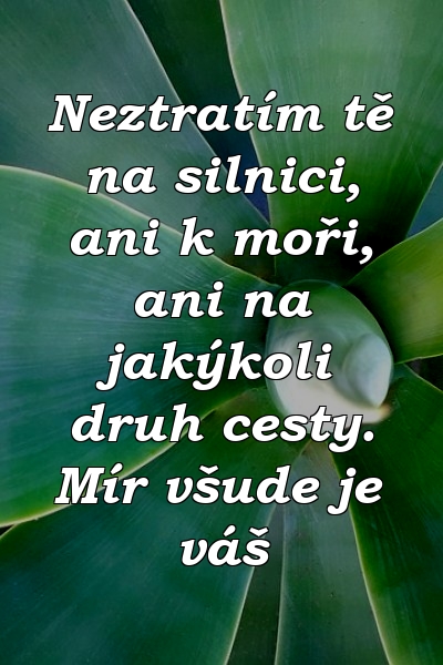 Neztratím tě na silnici, ani k moři, ani na jakýkoli druh cesty. Mír všude je váš