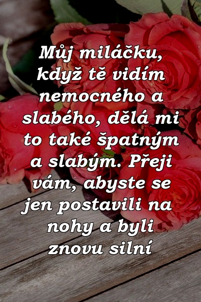 Můj miláčku, když tě vidím nemocného a slabého, dělá mi to také špatným a slabým. Přeji vám, abyste se jen postavili na nohy a byli znovu silní