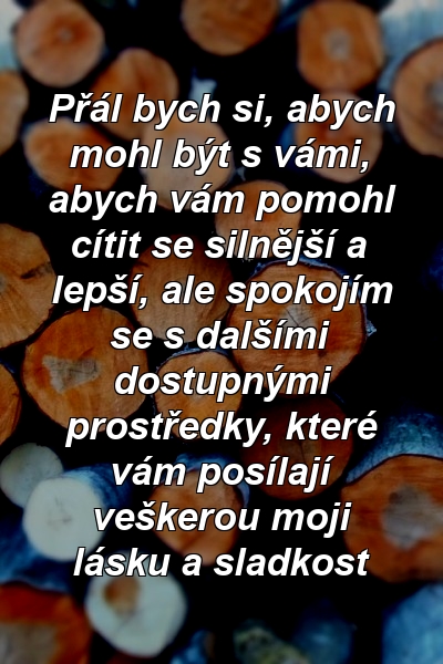 Přál bych si, abych mohl být s vámi, abych vám pomohl cítit se silnější a lepší, ale spokojím se s dalšími dostupnými prostředky, které vám posílají veškerou moji lásku a sladkost